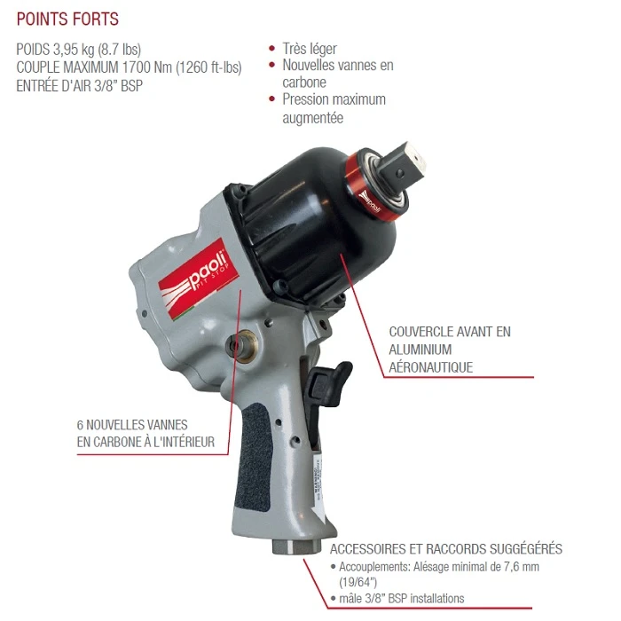 Clé à Chocs PAOLI DP 176 SFE UH Carré 3/4 Noir 2 Clé à Chocs PAOLI DP 176 SFE UH Carré 3/4 Noir – Image 2